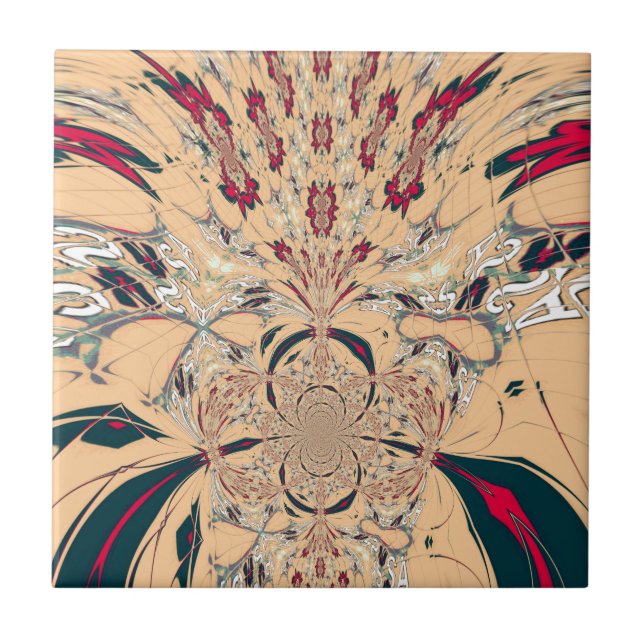 Vibrant African Kaleidoscope: A Peachy Delight Ceramic Tile (Front)