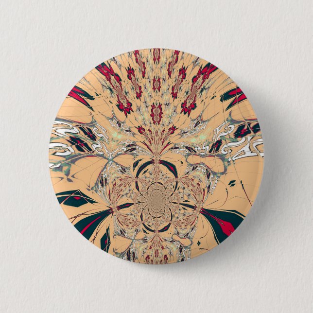 Vibrant African Kaleidoscope: A Peachy Delight Pinback Button (Front)