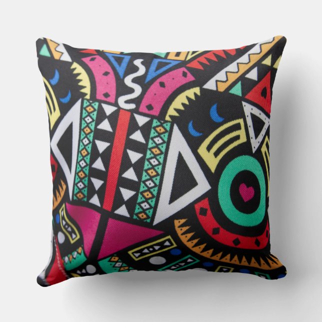 Vibrant Afro-Centric Geometric Pattern – Bold Trib Throw Pillow (Back)