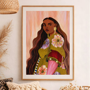 Vibrant Afrobohemian Woman Acrylic Painting Boho Poster