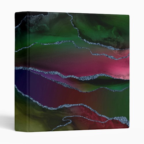 Vibrant Agate  Rich Pink and Green Jewel Tone 3 Ring Binder