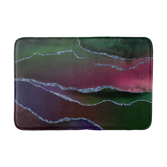 Vibrant Agate | Rich Pink and Green Jewel Tone Bath Mat (Front)