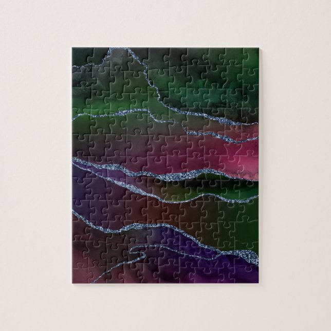 Vibrant Agate | Rich Pink and Green Jewel Tone Can Jigsaw Puzzle (Vertical)