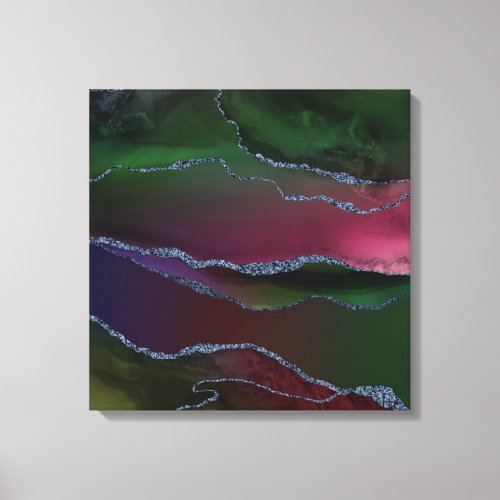 Vibrant Agate  Rich Pink and Green Jewel Tone Canvas Print