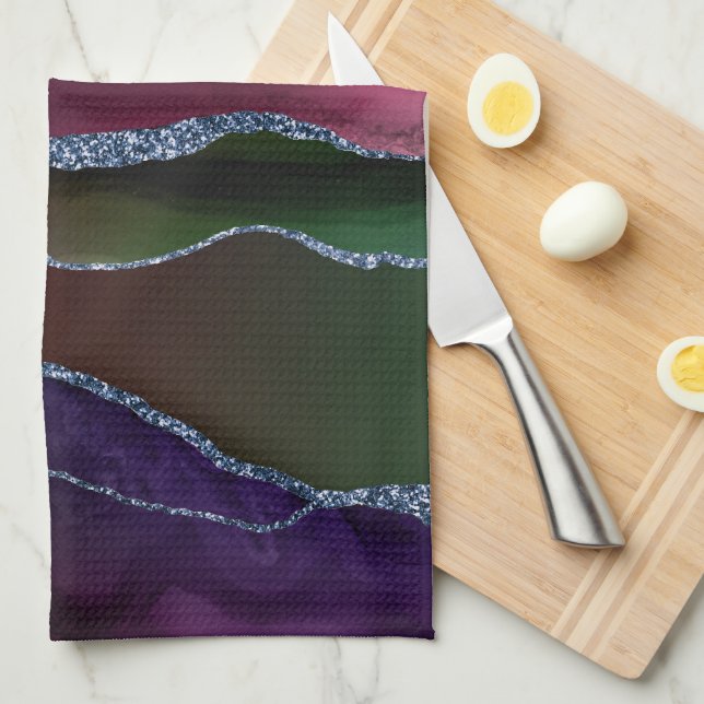 Vibrant Agate | Rich Pink and Green Jewel Tone Kitchen Towel (Quarter Fold)