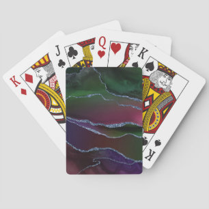 Vibrant Agate Rich Pink and Green Jewel Tone Poker Cards
