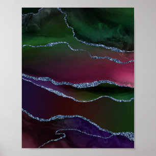 Vibrant Agate   Rich Pink and Green Jewel Tone Poster