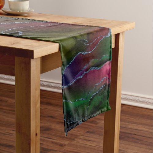 Vibrant Agate  Rich Pink and Green Jewel Tone Short Table Runner