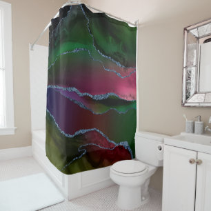 Vibrant Agate Rich Pink and Green Jewel Tone Shower Curtain
