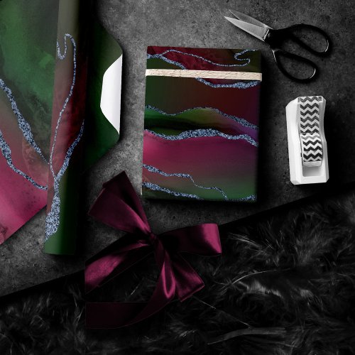 Vibrant Agate  Rich Pink and Green Jewel Tone Wrapping Paper