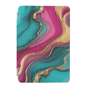 Vibrant Alcohol Ink Abstract Teal Magenta Gold iPad Mini Cover