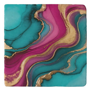 Vibrant Alcohol Ink Abstract Teal Magenta Gold Trivet