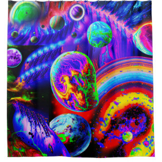 Vibrant Alien Planets Shower Curtain