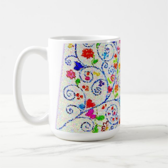 Vibrant All-Over Mosaic Abstract Hearts & Swirls  Coffee Mug (Left)