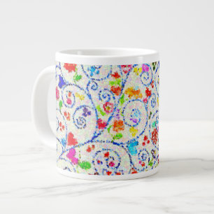 Vibrant All-Over Mosaic Abstract Hearts & Swirls  Giant Coffee Mug