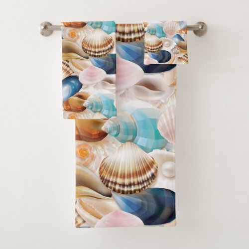 Vibrant All Over Seashells Patterned Bath Towel Set
