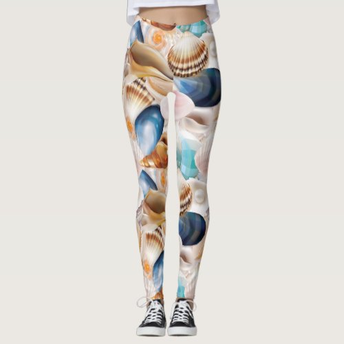 Vibrant All Over Seashells Patterned Leggings