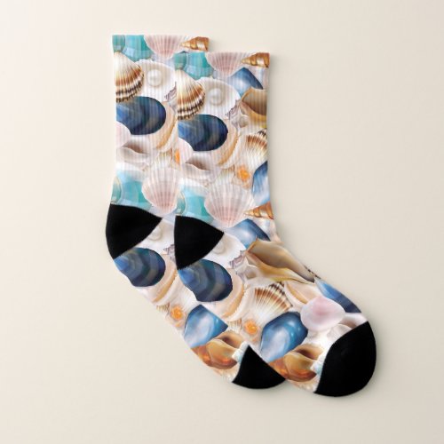 Vibrant All Over Seashells Patterned Socks