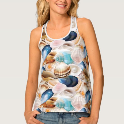 Vibrant All Over Seashells Patterned Tank Top