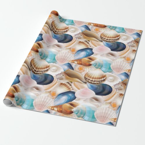 Vibrant All Over Seashells Patterned Wrapping Paper