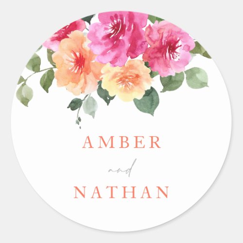 Vibrant All Seasons Watercolor Floral Wedding Classic Round Sticker