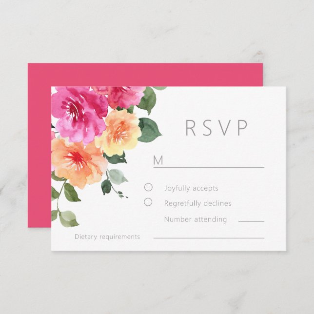 Vibrant All Seasons Watercolor Floral Wedding RSVP Card (Front/Back)