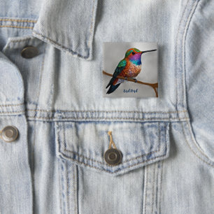 Vibrant Allen’s Hummingbird Painting Button