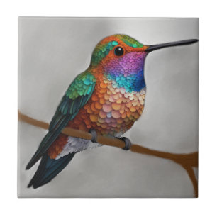 Vibrant Allen’s Hummingbird Painting Ceramic Tile