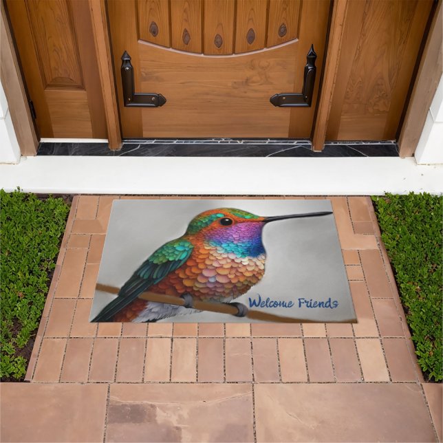 Vibrant Allen’s Hummingbird Painting Doormat (Outdoor)