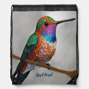 Vibrant Allen’s Hummingbird Painting Drawstring Bag