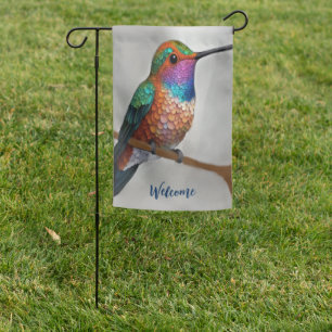 Vibrant Allen’s Hummingbird Painting Garden Flag