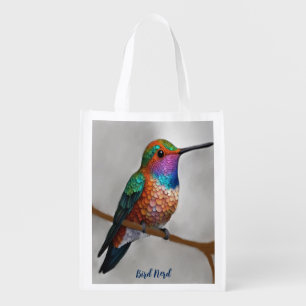 Vibrant Allen’s Hummingbird Painting Grocery Bag