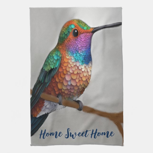 Vibrant Allen’s Hummingbird Painting Kitchen Towel (Vertical)