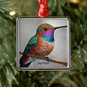 Vibrant Allen’s Hummingbird Painting Metal Ornament