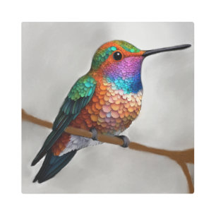 Vibrant Allen’s Hummingbird Painting Metal Print