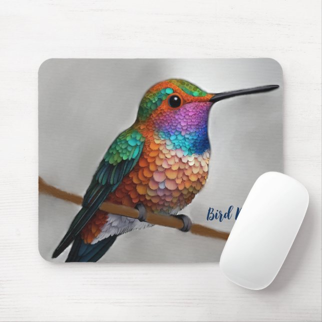 Vibrant Allen’s Hummingbird Painting Mouse Pad (With Mouse)