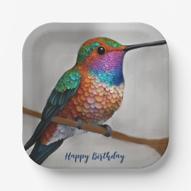 Vibrant Allen’s Hummingbird Painting Paper Plates (Front)
