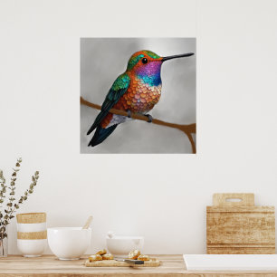 Vibrant Allen’s Hummingbird Painting Poster