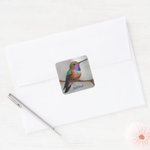 Vibrant Allen’s Hummingbird Painting Square Sticker