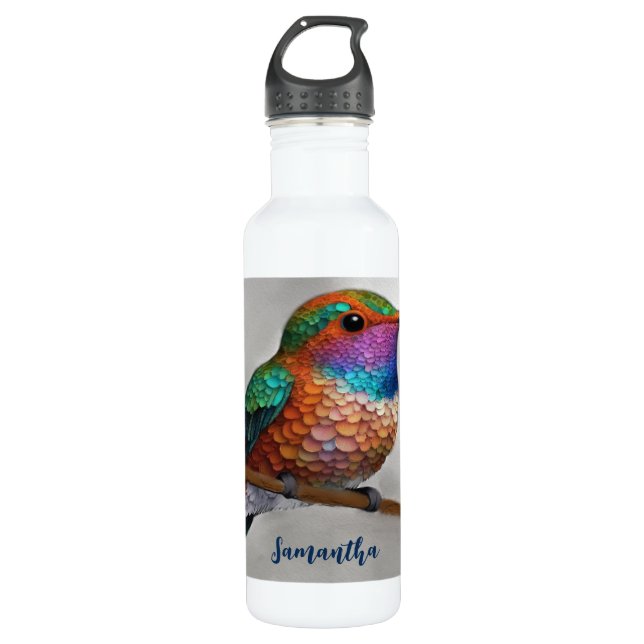 Vibrant Allen’s Hummingbird Painting Stainless Steel Water Bottle (Front)