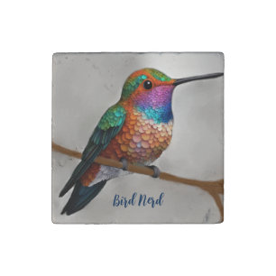 Vibrant Allen’s Hummingbird Painting Stone Magnet