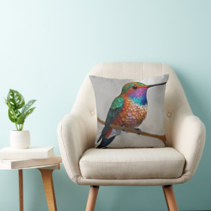 Vibrant Allen’s Hummingbird Painting Throw Pillow