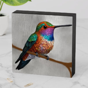 Vibrant Allen’s Hummingbird Painting Wooden Box Sign