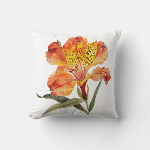 Vibrant Alstroemeria Watercolor Throw Pillow