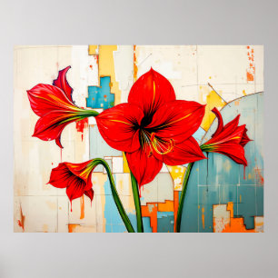 Vibrant Amaryllis in Modern Abstract Style Poster