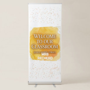 Vibrant Amber Gold Watercolor Abstract Teacher Wel Retractable Banner