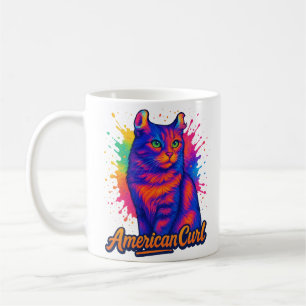 Vibrant American Curl Cat Pop Art Illustration Coffee Mug