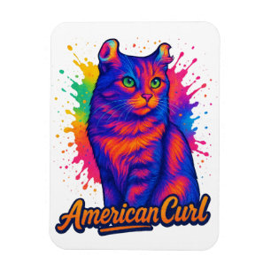 Vibrant American Curl Cat Pop Art Illustration Magnet