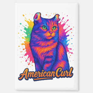 Vibrant American Curl Cat Pop Art Illustration Magnet