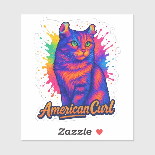 Vibrant American Curl Cat Pop Art Illustration Sticker (Sheet)